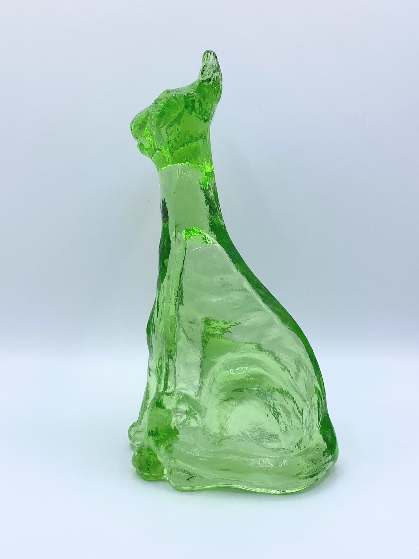 Fenton Glass Apple Green Alley Cat Figurine by Mosser Glass 11.0" A263