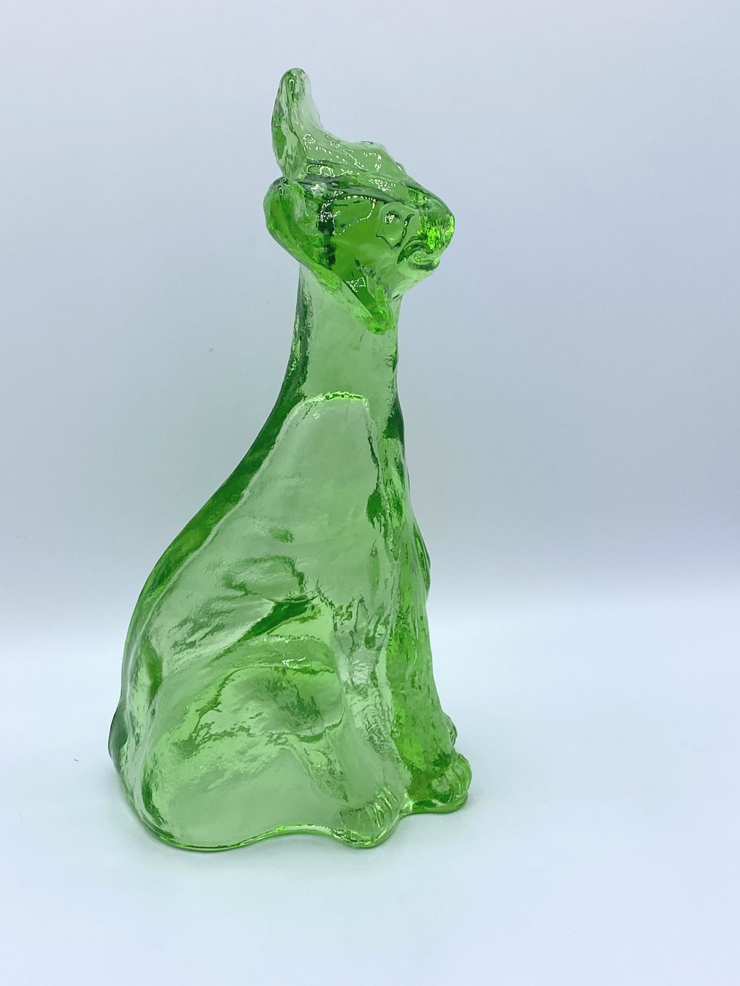 Fenton Glass Apple Green Alley Cat Figurine by Mosser Glass 11.0" A263