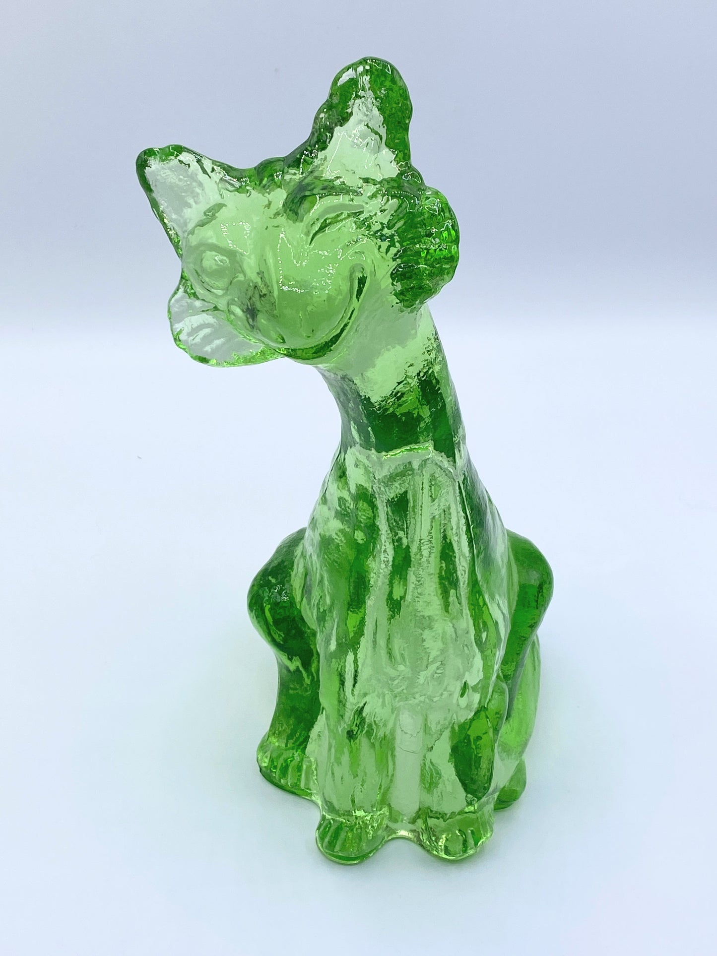 Fenton Glass Apple Green Alley Cat Figurine by Mosser Glass 11.0" A263