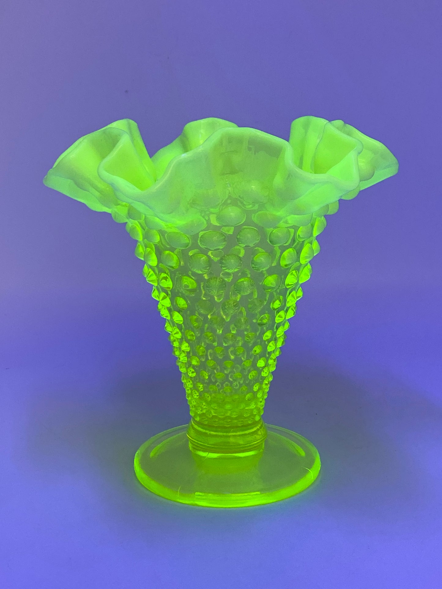 c1950s Fenton Yellow Topaz Glass Translucent Crimped Vase 5 3/4" A264