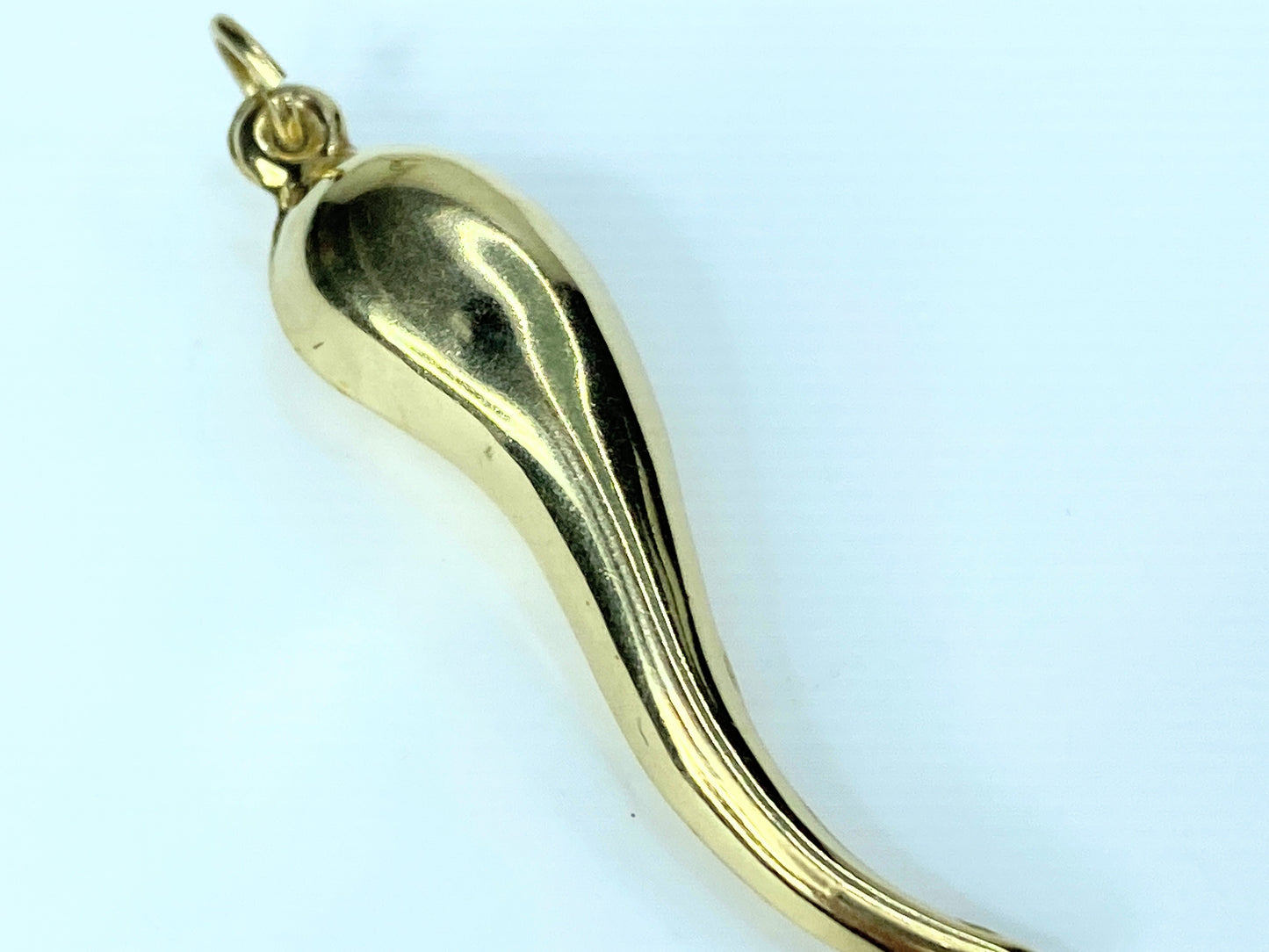 Big Horn/Cornicello Charm Pendant 14K Gold Three-Dimensional 1 3/4" 1.5g JR8572