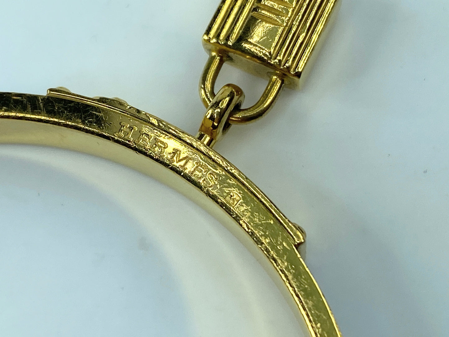 Hermes Courchevel Kelly Lock Cadena Brighton Bleu leather bangle 7.5" GS409