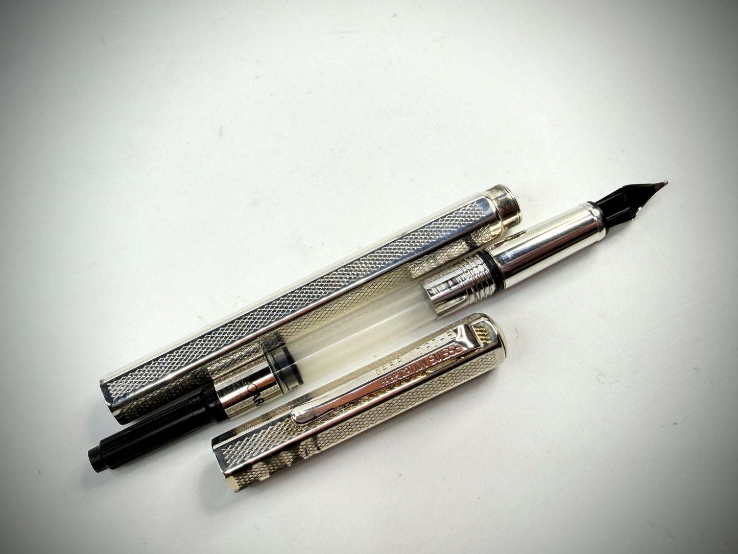 vintage caran d’ache swiss silver plate fountain pen engine turned style ss305