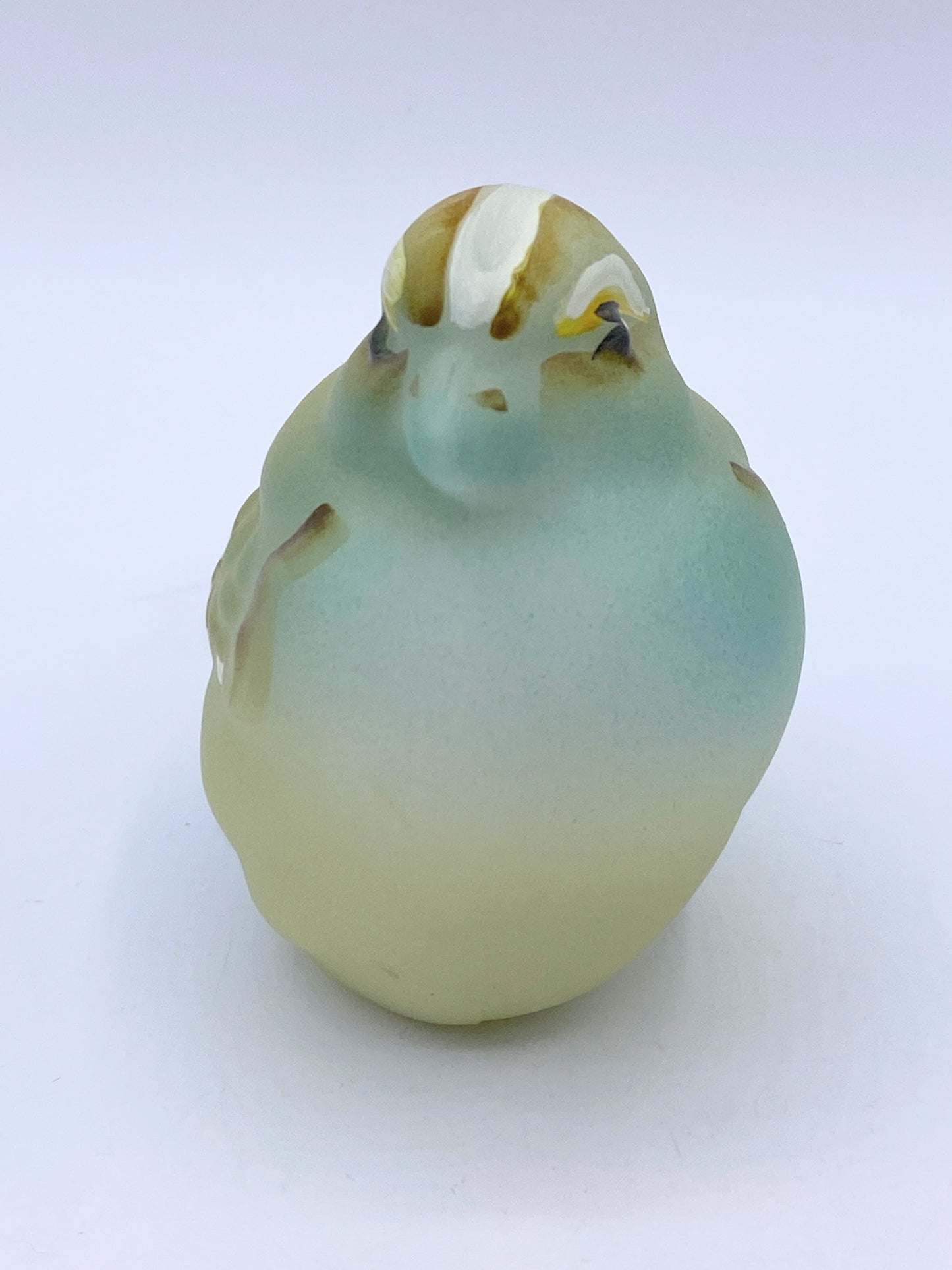 Fenton Art Glass White Opal Natural Sparrow Figurine by D Cutshaw A272