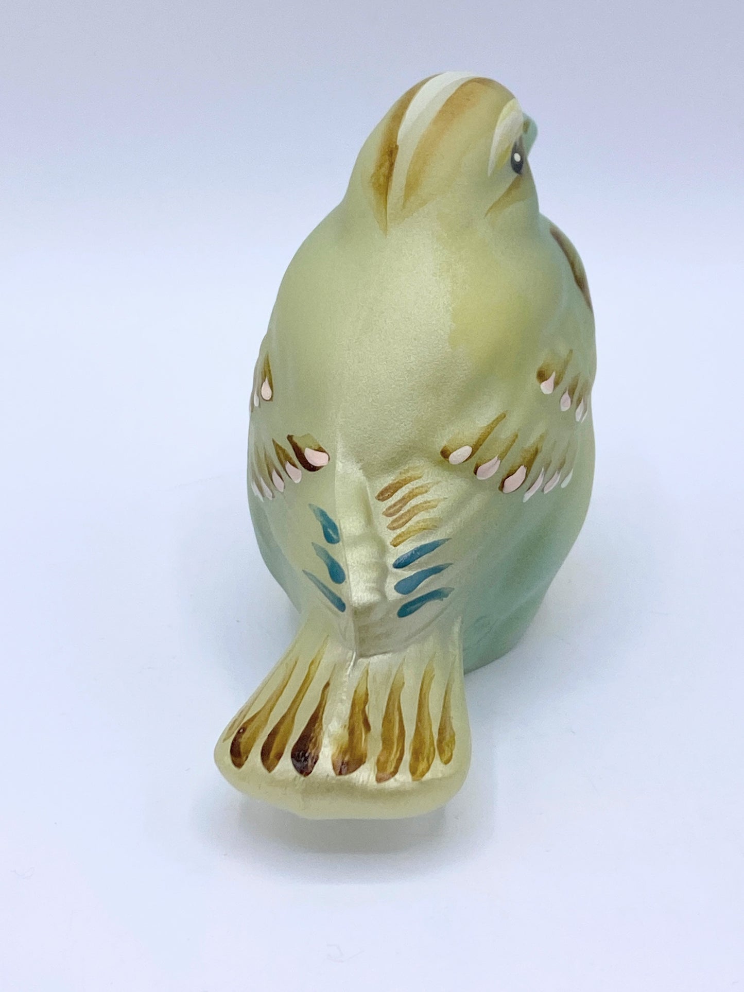 Fenton Art Glass White Opal Natural Sparrow Figurine by D Cutshaw A272