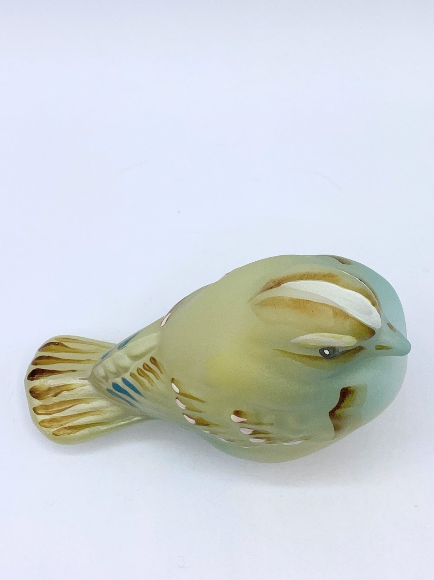 Fenton Art Glass White Opal Natural Sparrow Figurine by D Cutshaw A272