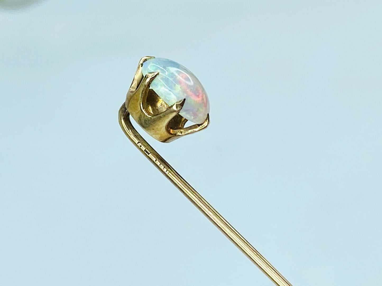 Early 20th Century 10K Gold Stick Pin Opal & Seed Pearl 2 1/8" JR1225