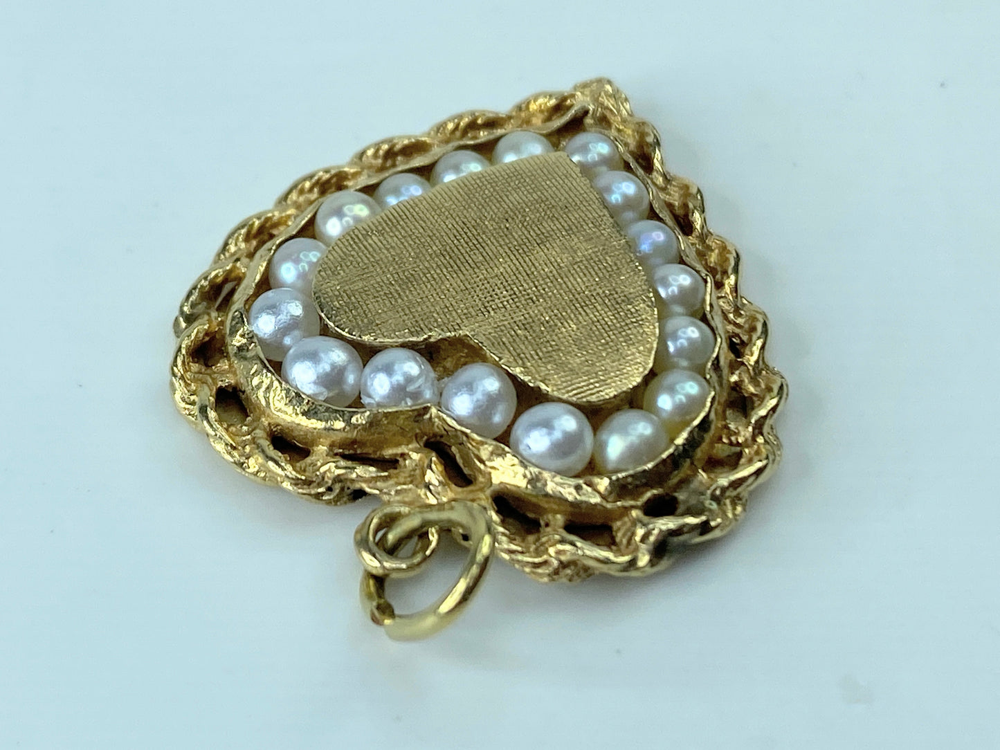 Mid-century 14K yellow gold seed pearl Heart pendant 6.6g JR370