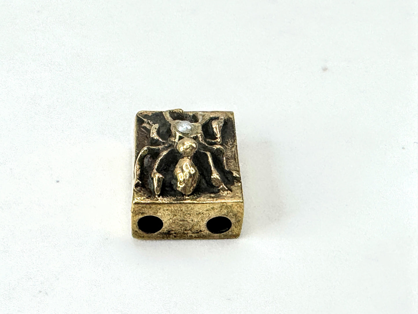 Antique 14K Gold Pearl Spider Slide Charm Bead Pendant Bracelet JR1687