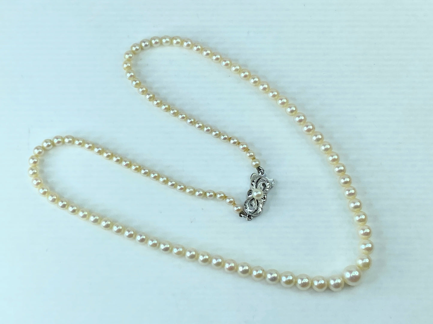 Mikimoto sterling silver graduated cultured Pearls 3.55-7.2mm necklace 18" JR372