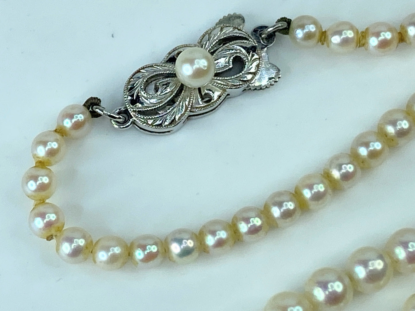 Mikimoto sterling silver graduated cultured Pearls 3.55-7.2mm necklace 18" JR372