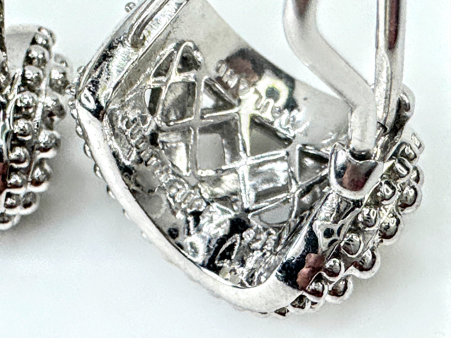 Vintage 925 Sterling Silver CZ Openwork Omega Clip Back Earrings Pair JR1697