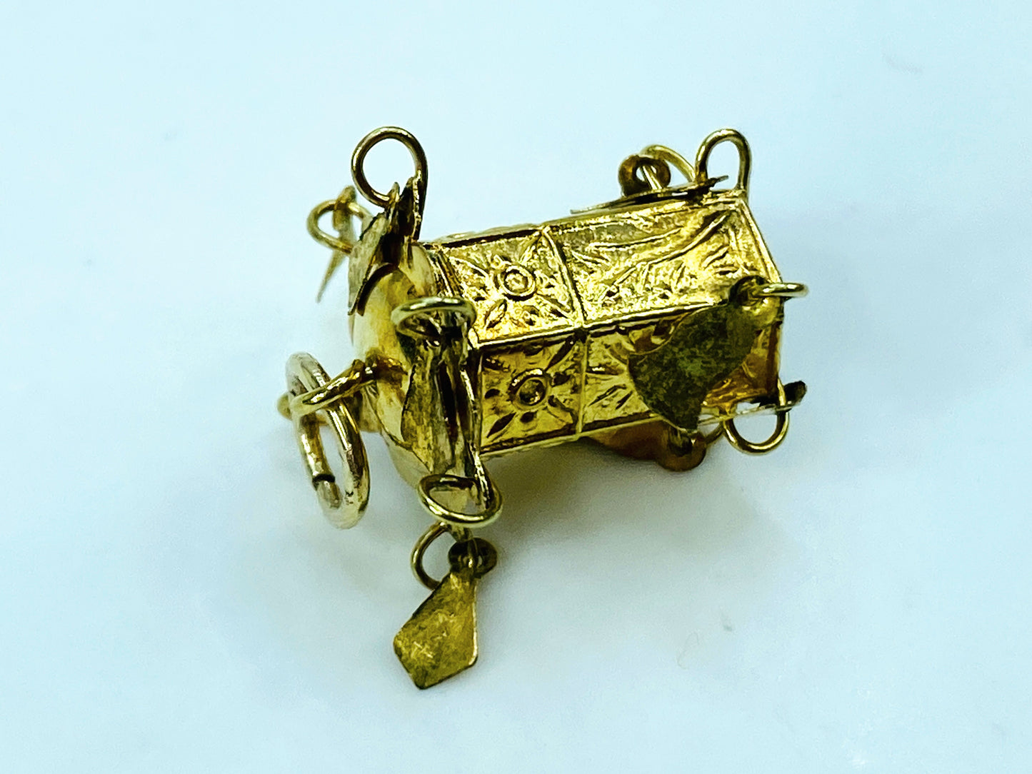 Antique Hand Fabricated 14K Gold Lantern Charm with Dangling Elements JR1232