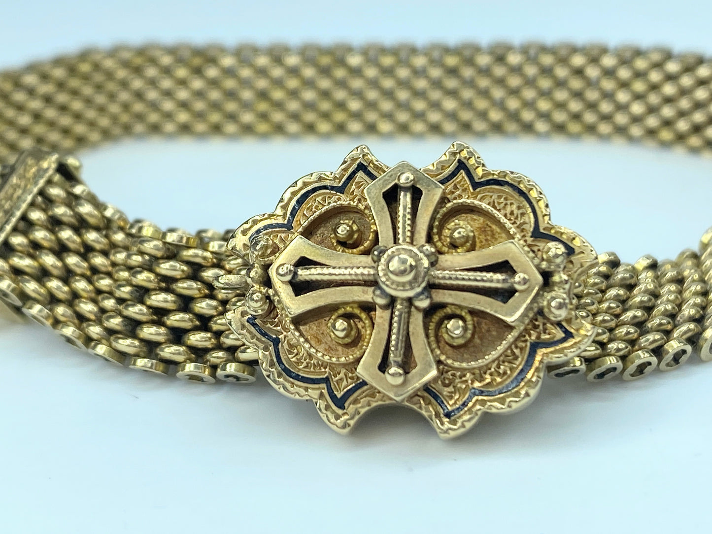 Victorian 14K Taille D'épargne engraved tassel bracelet 27.1g JR9338