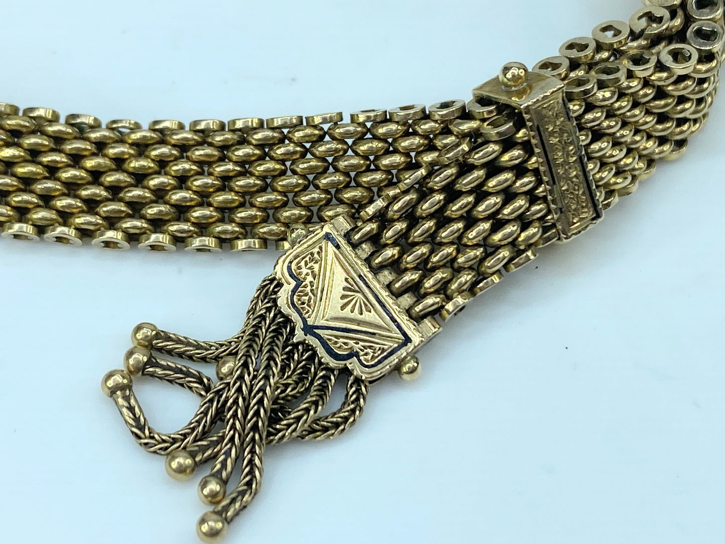 Victorian 14K Taille D'épargne engraved tassel bracelet 27.1g JR9338