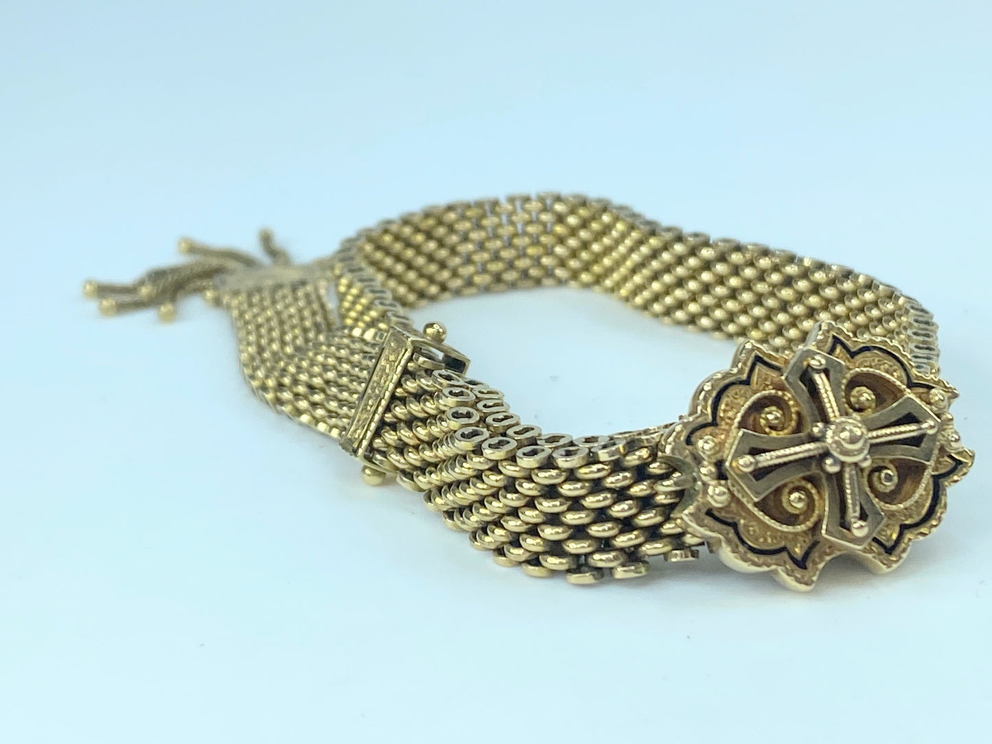Victorian 14K Taille D'épargne engraved tassel bracelet 27.1g JR9338