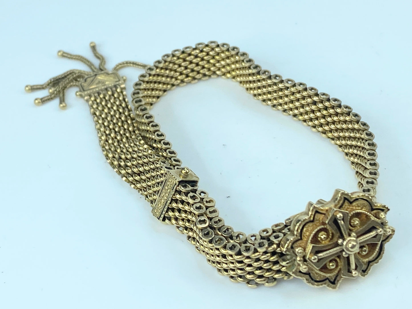 Victorian 14K Taille D'épargne engraved tassel bracelet 27.1g JR9338