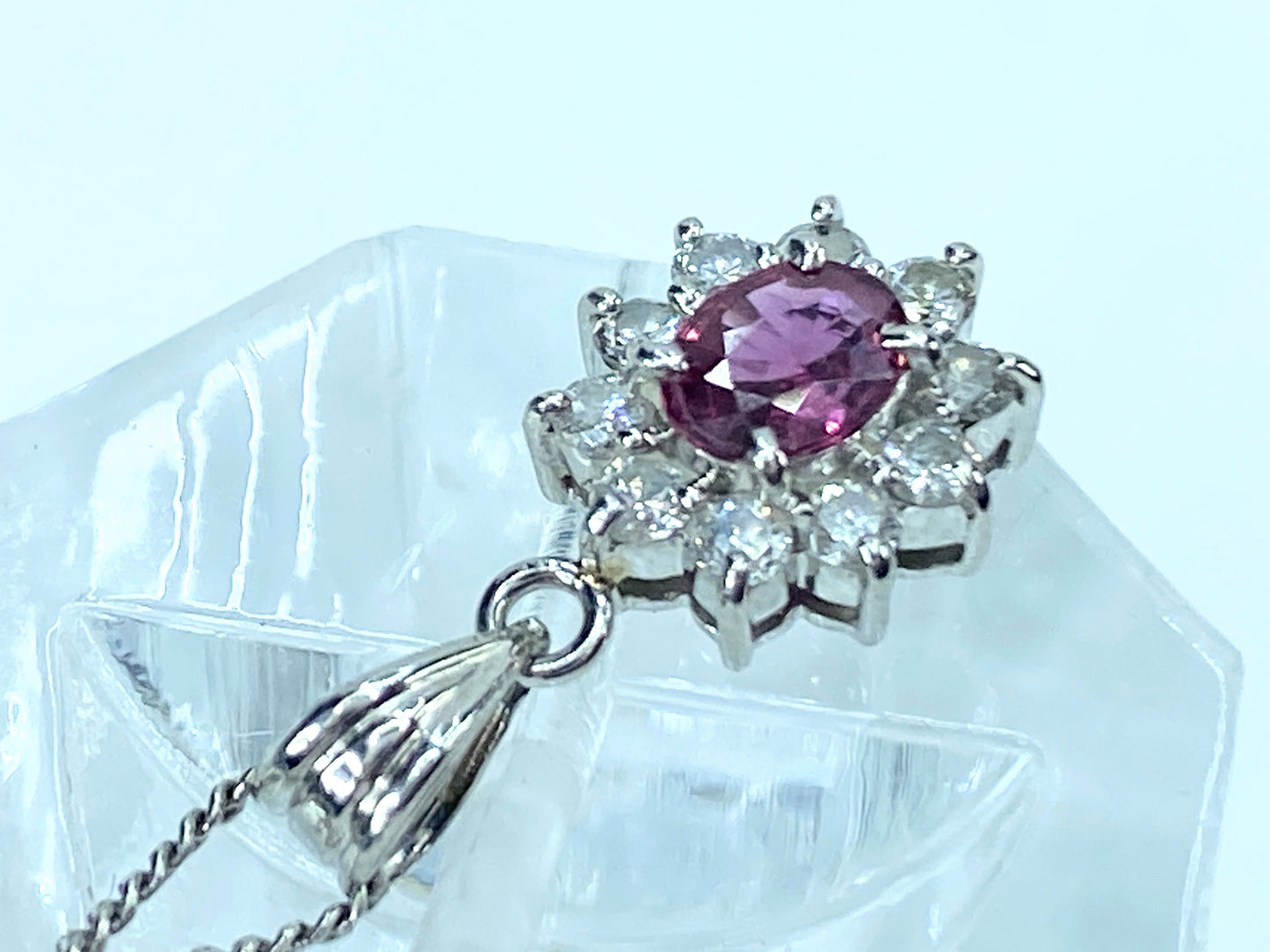 Platinum certified Oval natural Ruby Diamond necklace 3.6gm JR9147