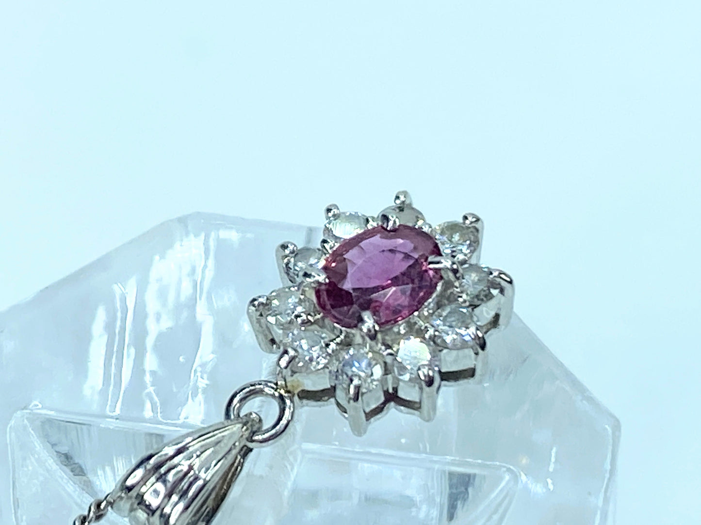 Platinum certified Oval natural Ruby Diamond necklace 3.6gm JR9147