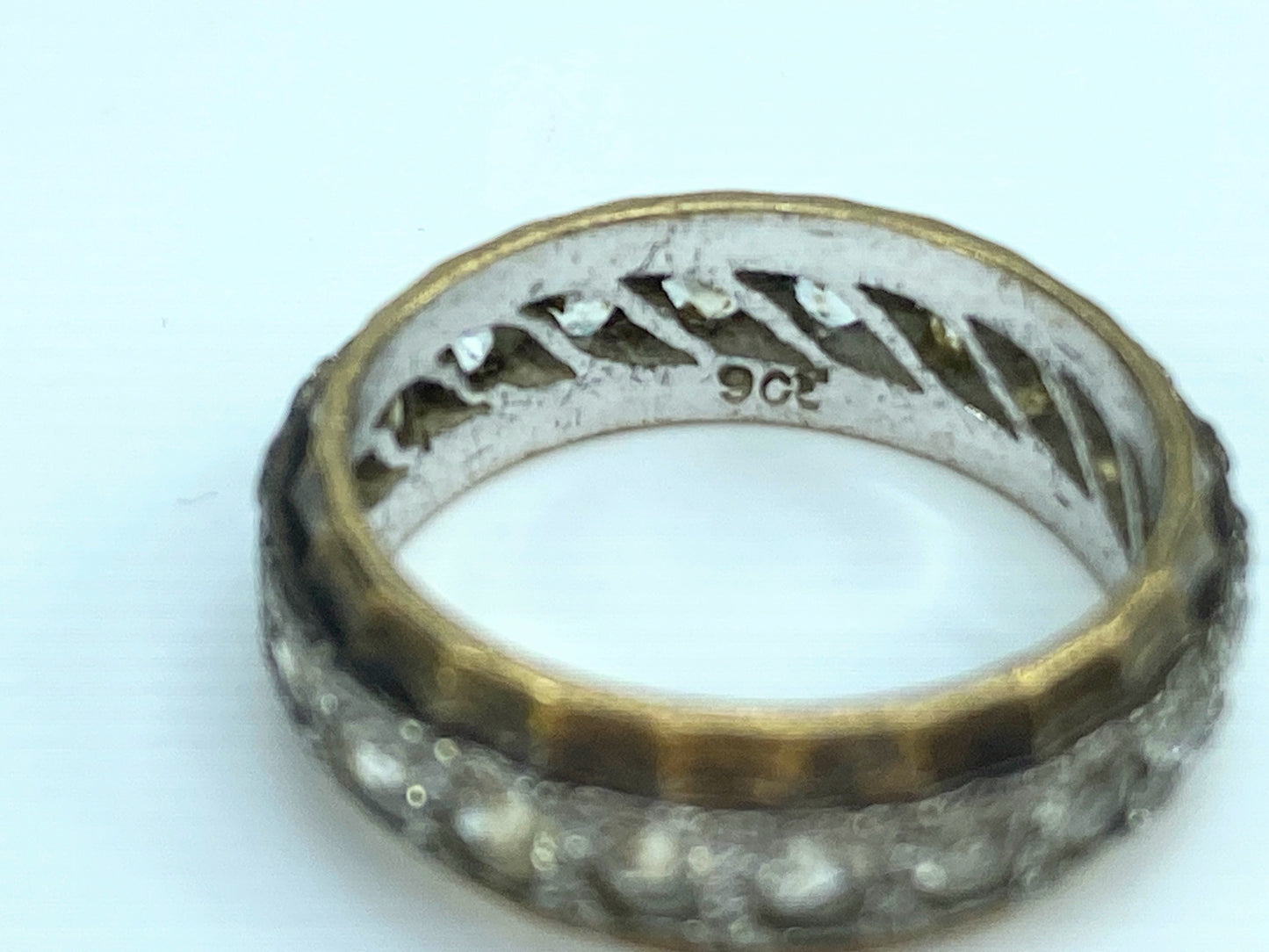 20th century 10K bi-color White Sapphire full eternality ring s4.75 3.8g JR9944