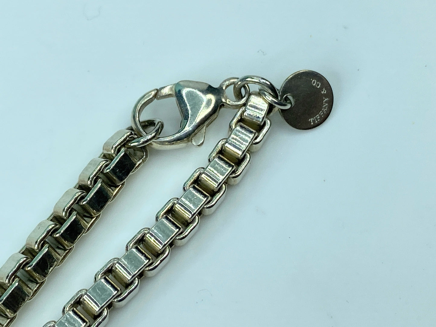 Tiffany & Co. Sterling Silver Venetian Box Chain Link Bracelet - Pouch JR704