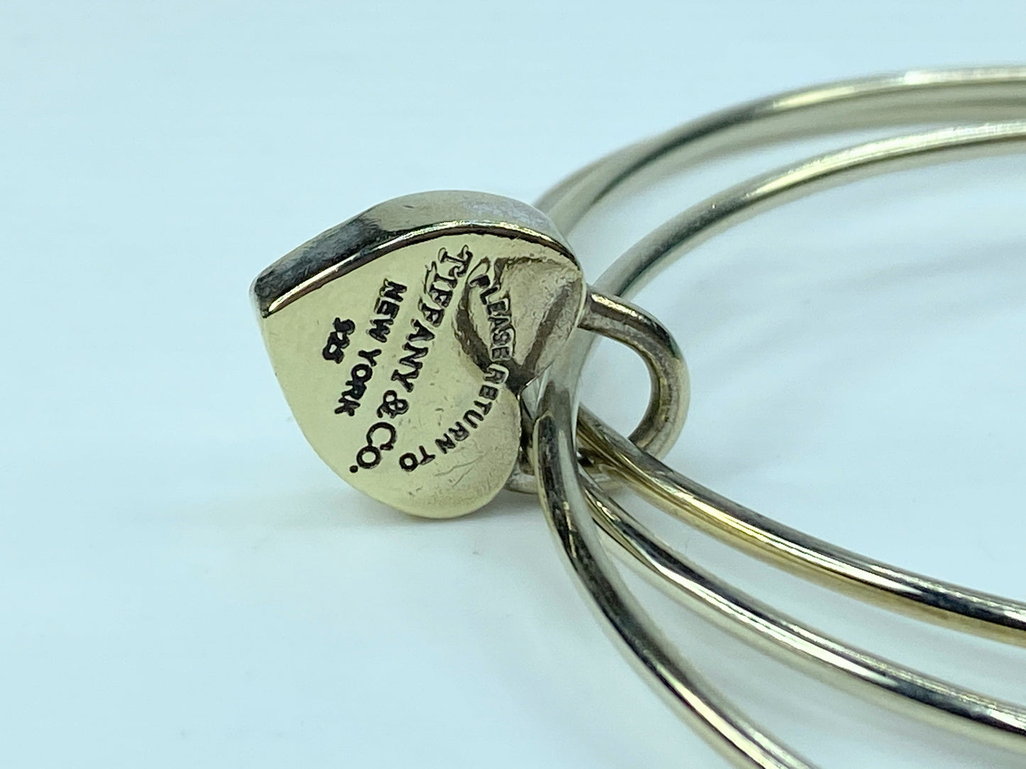 Tiffany & Co New York Sterling TRIPLE Bangle Heart Lock Bracelet 8" 22.3g JR690