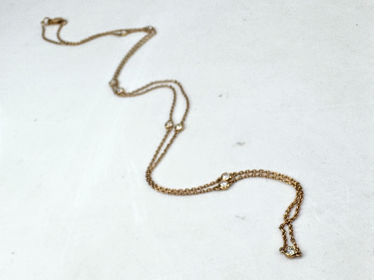 European 18K Rose/yellow Gold Diamond Station Necklace 0.30ctw G/VS1 19" JR1704
