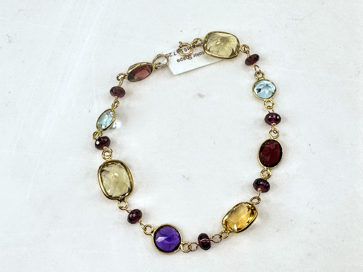 14K Multi Gemstone Station Bracelet Topaz Garnet Amethyst Citrine 7.25" JR1705