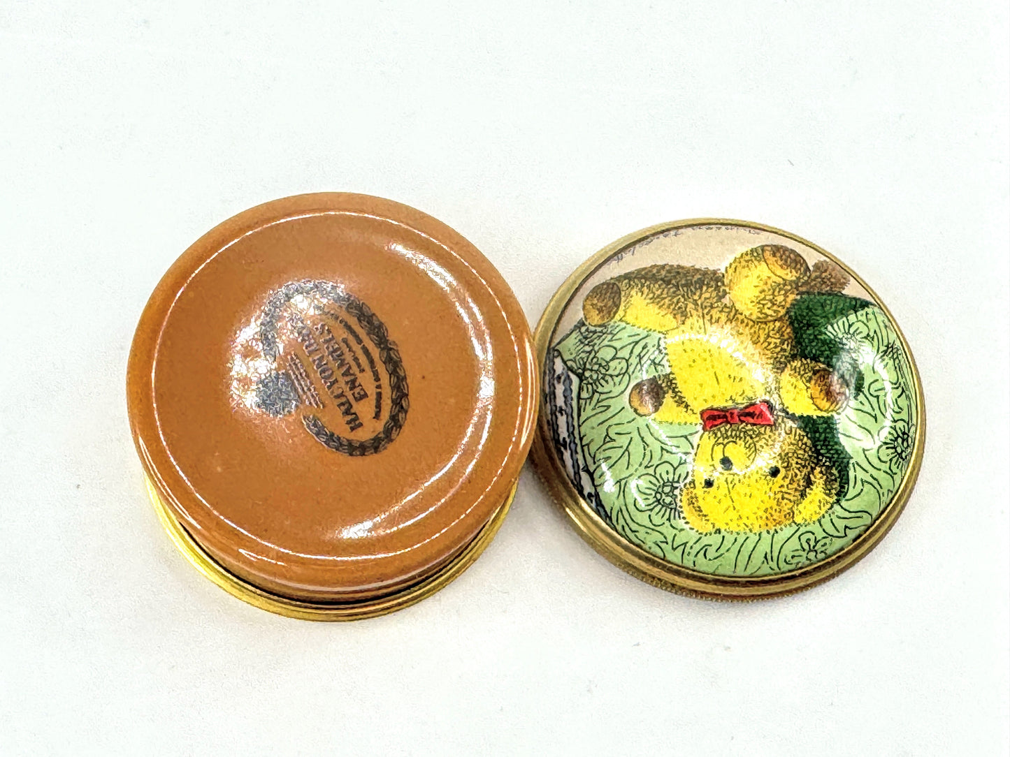 Halcyon Days enamel teddy bear round trinket pocket size pill box A1053