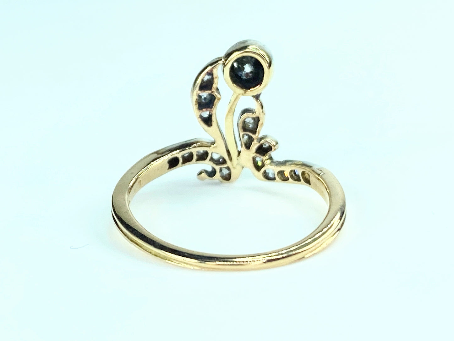 French Victorian 0.15ct old euro cut diamond floral engagement ring 2.3g JR9965