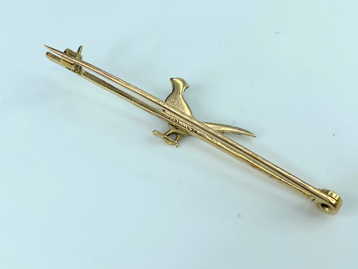 Early 20th century 15ct/Platinum Enamel Pheasant Bird pin 3.6g 2 3/8" JR9975