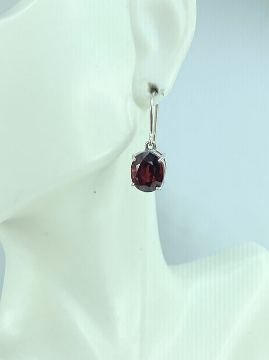 Mid Century 18k 7.7ct Oval faceted natural Garnet dangle earrings 5g 1" JR9976