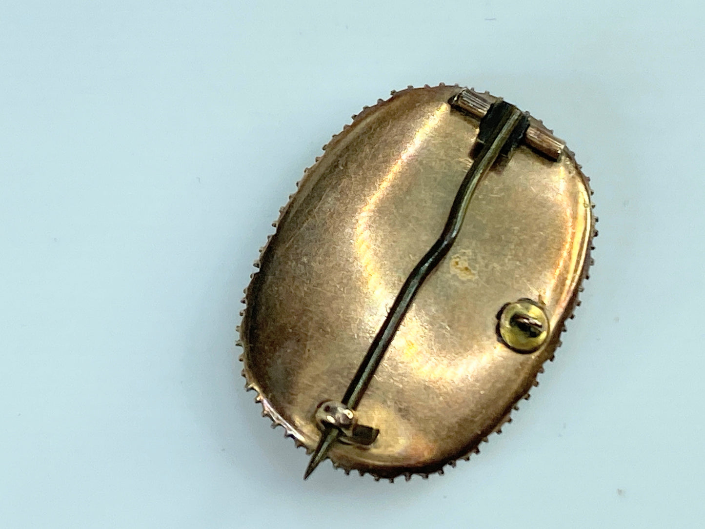 15K Georgian Mourning Brooch natural Seed Pearls Hair Under Crystal 6.3g JR9977