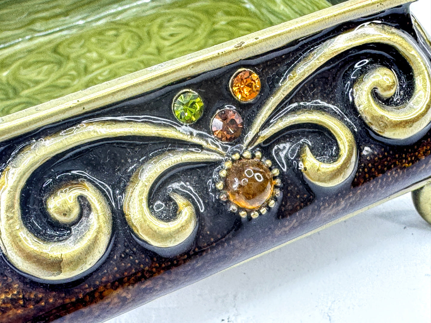 Vintage Austrian Crystal Jeweled Enameled Metal Footed Trinket Box SS378