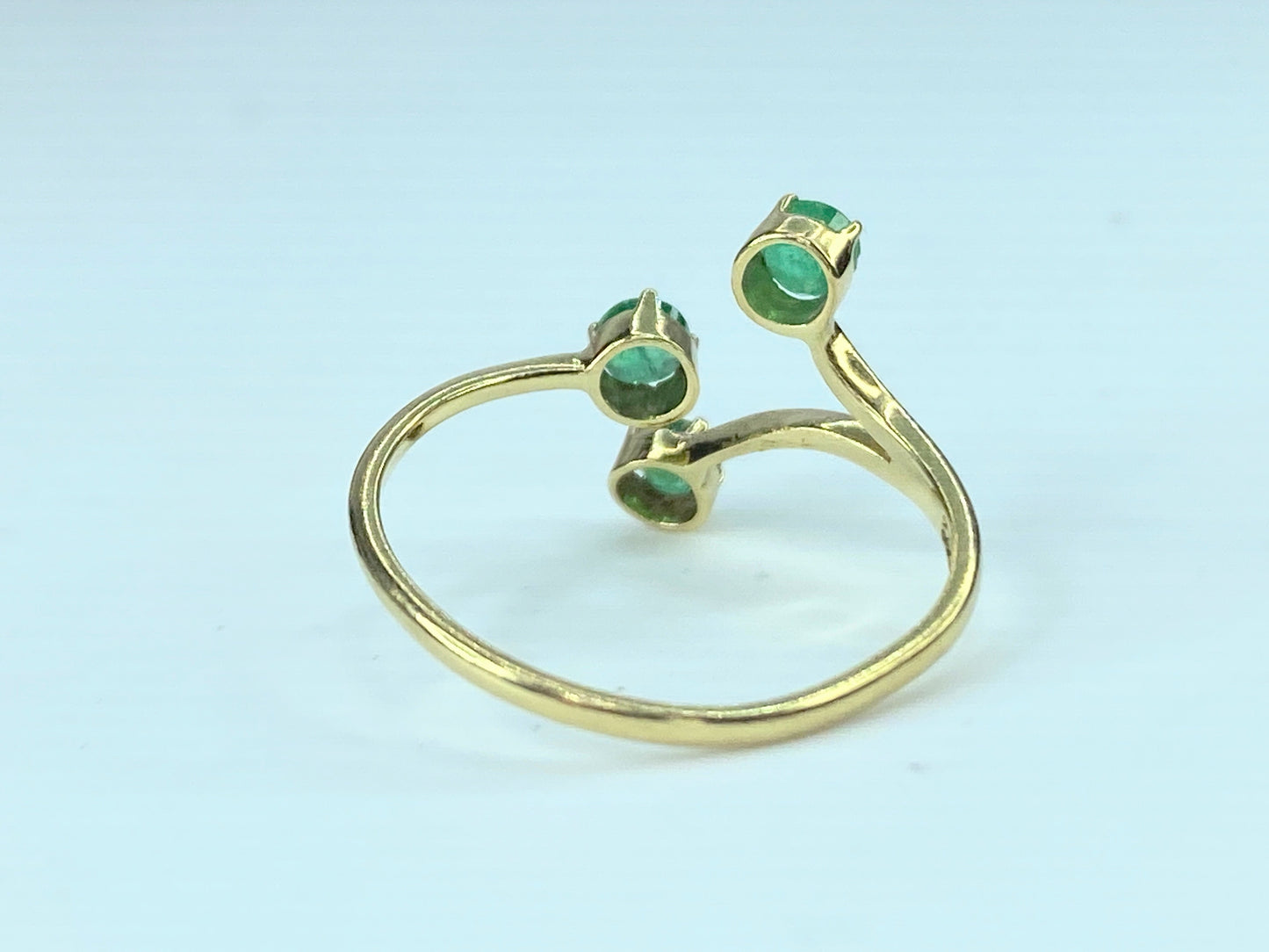 Ornate 14K yellow gold 0.51ct natural Emerald Orbit dress ring s8.5 JR9990