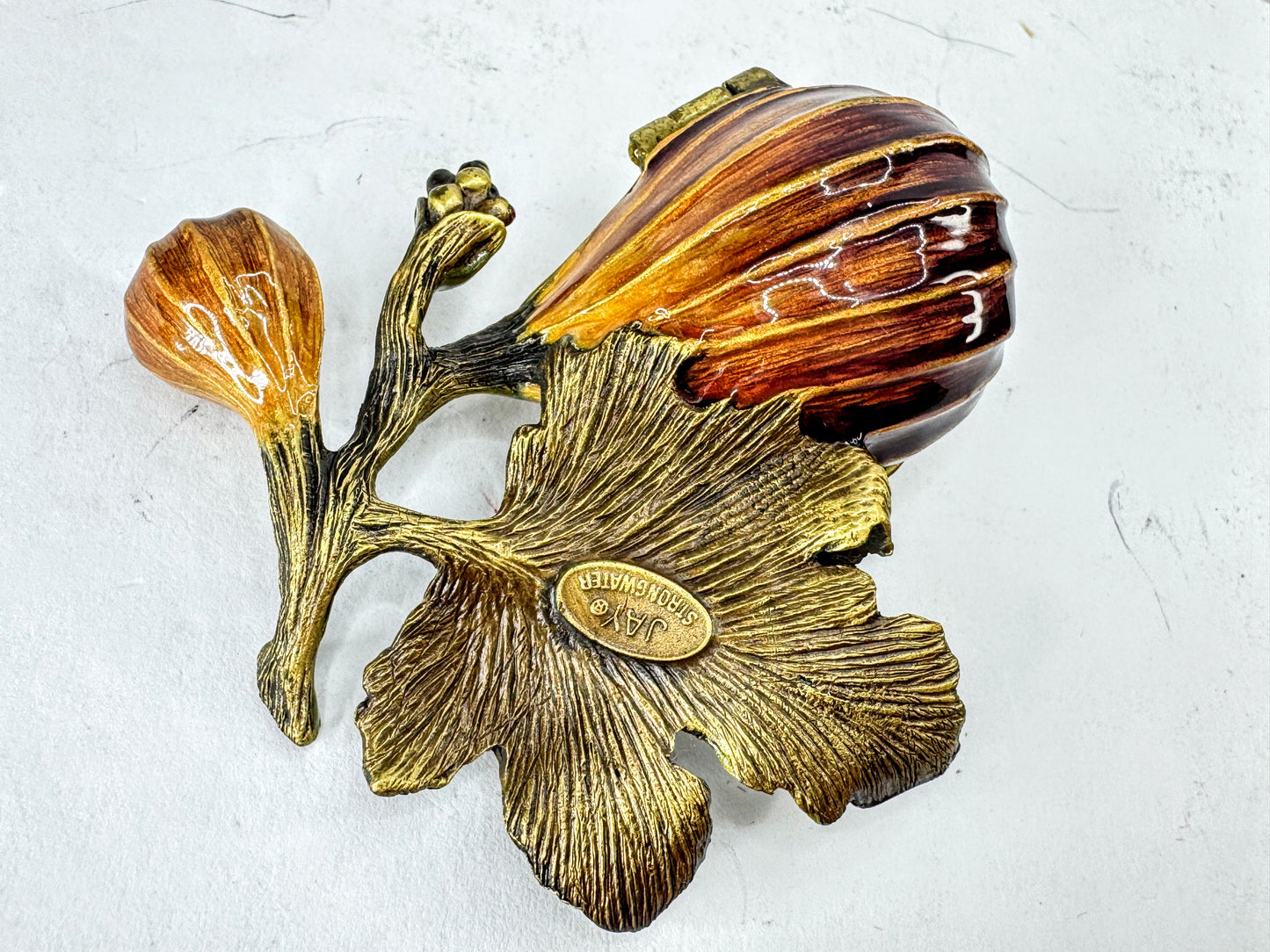 Vintage Jay Strongwater Fig Bee Jeweled Enamel Trinket Box w Bee SS387