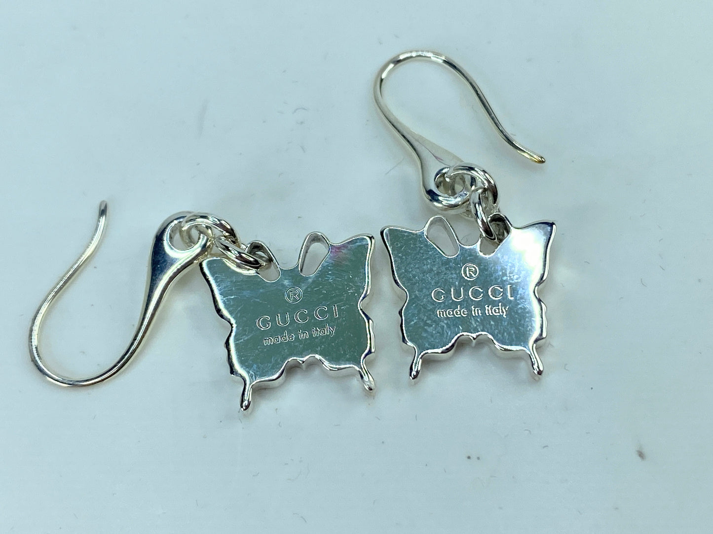Vintage Gucci Sterling Silver Butterfly Dangle Earrings with pouch GS668