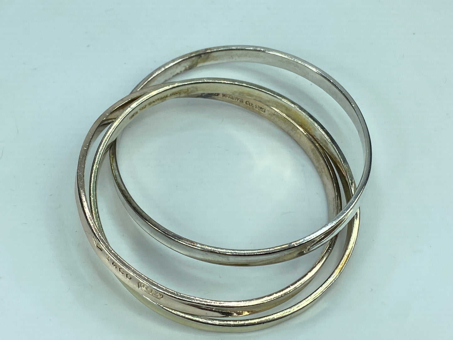 Tiffany Sterling 925 yellow/rose/silver Triple Rolling Bangle Bracelet JR680