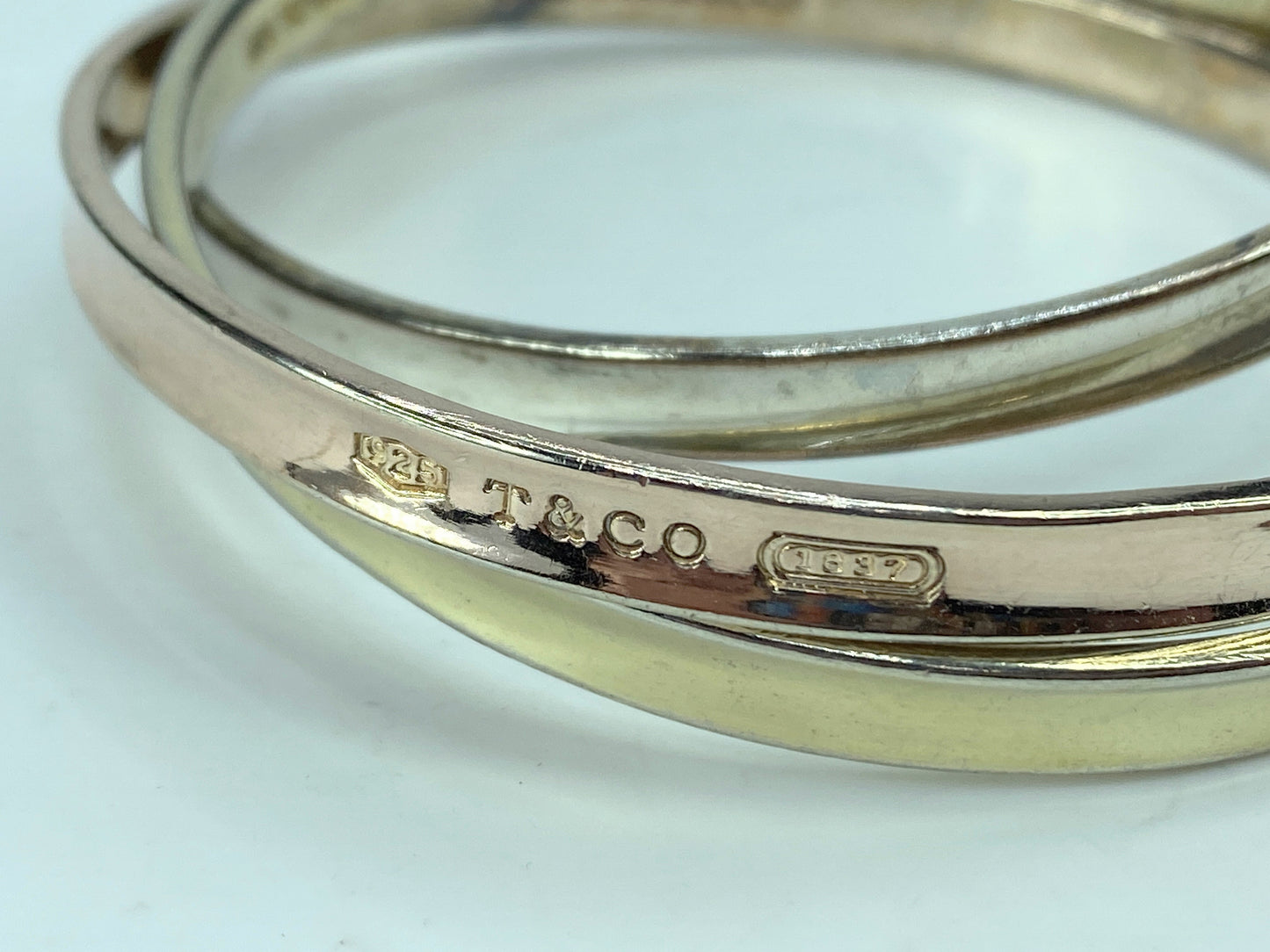 Tiffany Sterling 925 yellow/rose/silver Triple Rolling Bangle Bracelet JR680