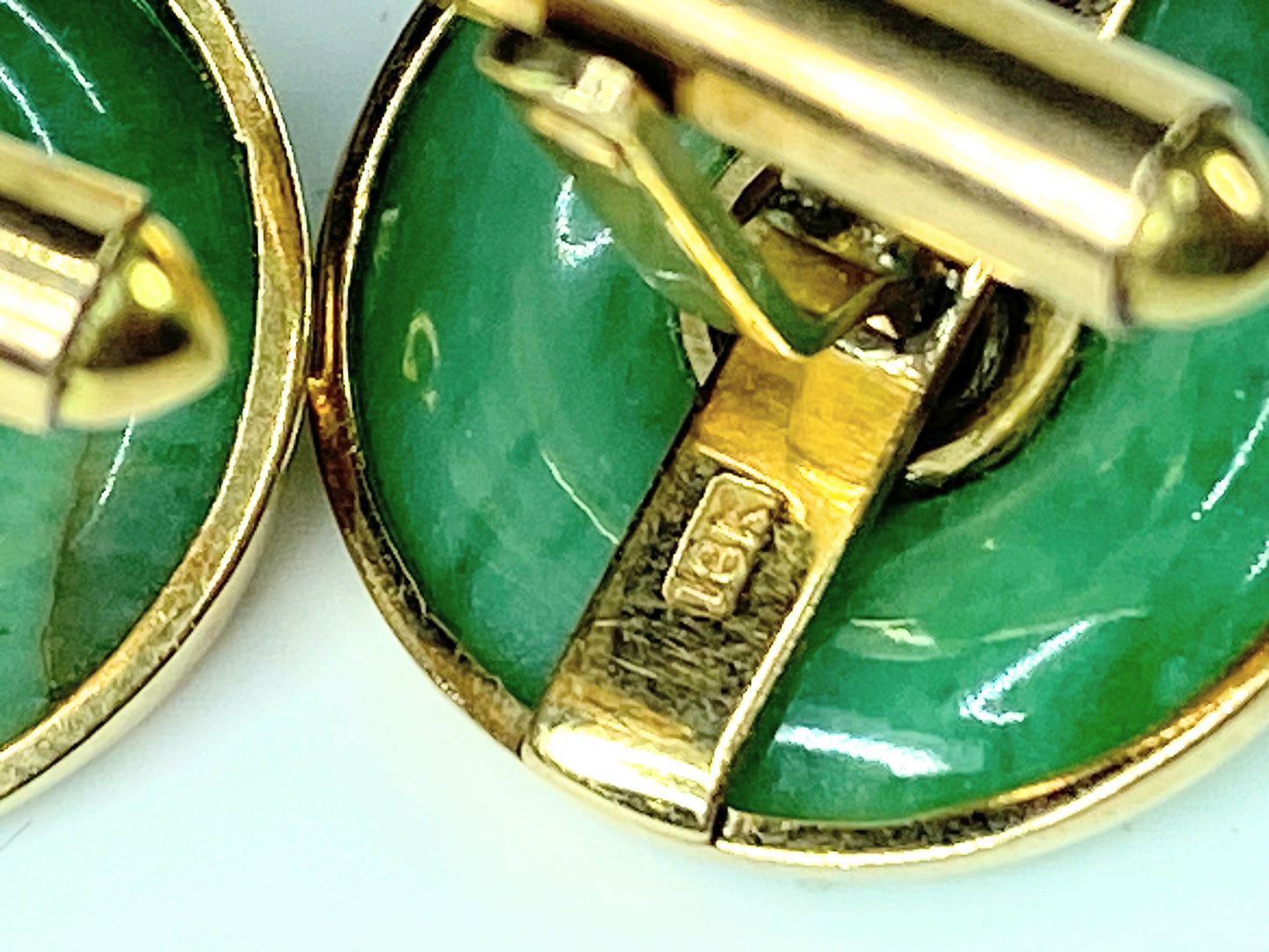 Vintage 14k Yellow Gold Jade Cufflinks with Chinese Characters