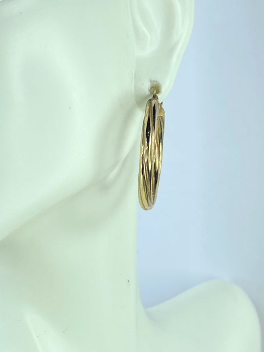Milor Italian Hoop braided 3.2mm 14K yellow gold earrings 1.0"x 1.0" JR9310