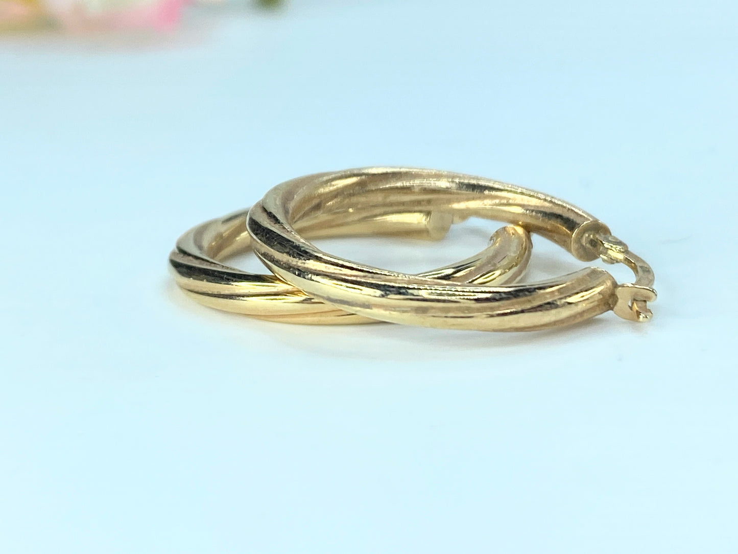 Milor Italian Hoop braided 3.2mm 14K yellow gold earrings 1.0"x 1.0" JR9310