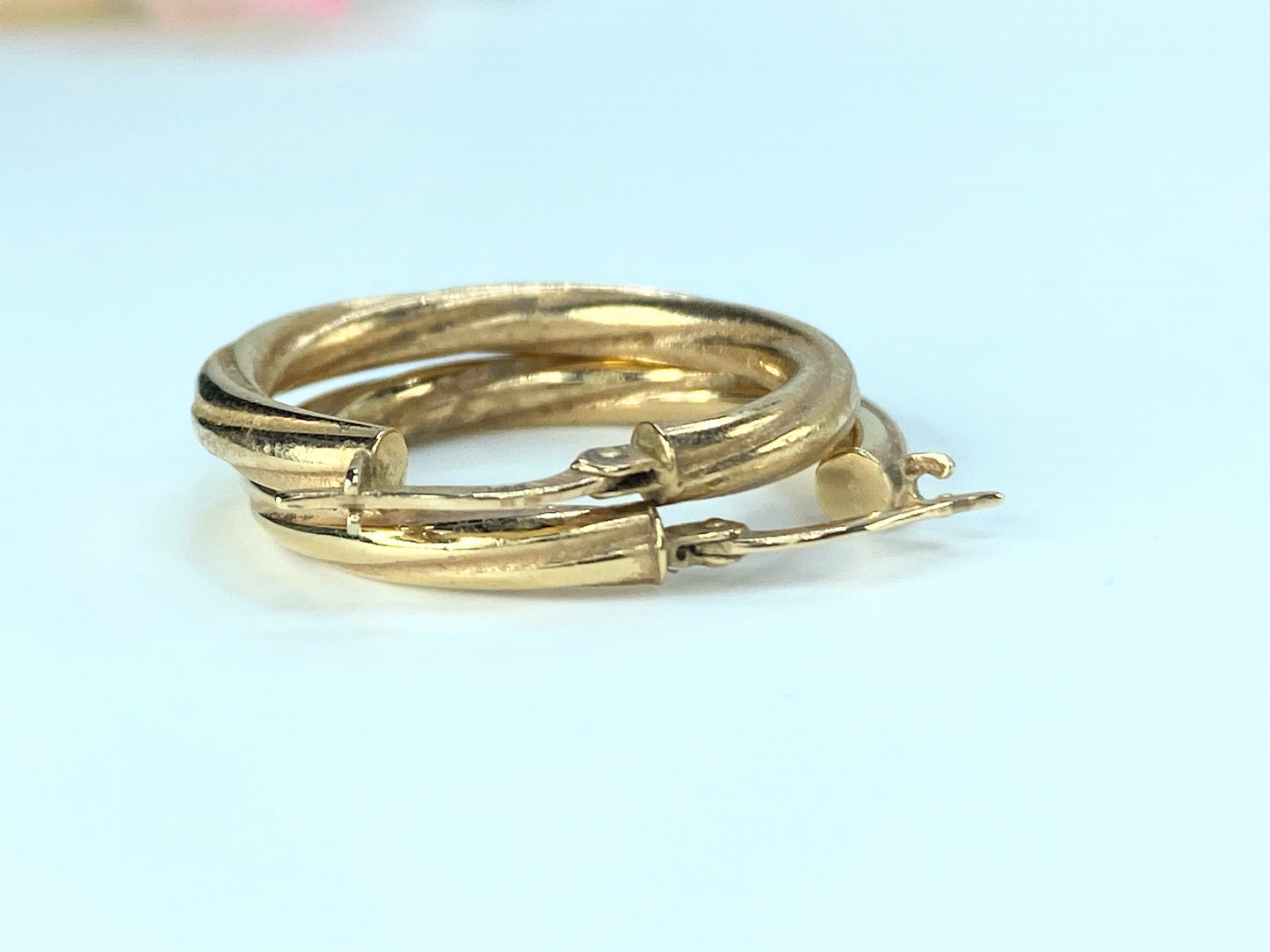 Milor Italian Hoop braided 3.2mm 14K yellow gold earrings 1.0"x 1.0" JR9310