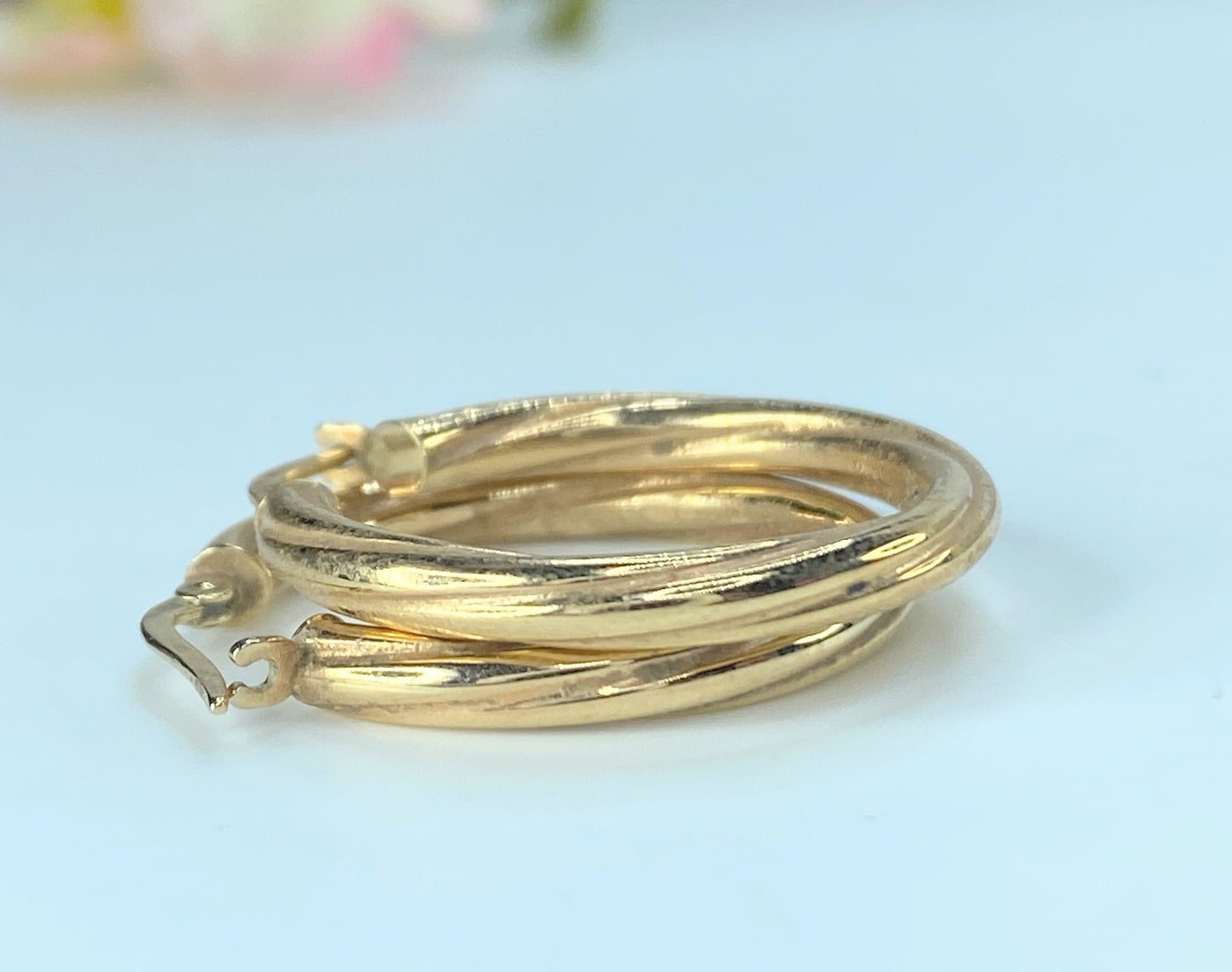 Milor Italian Hoop braided 3.2mm 14K yellow gold earrings 1.0"x 1.0" JR9310