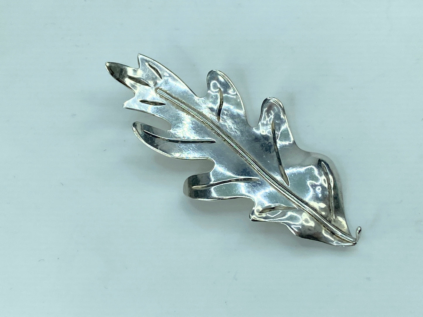 Large Sterling Silver Leaf Brooch c. 1940 2 5/8" x 1 1/8" 9.6g JR681