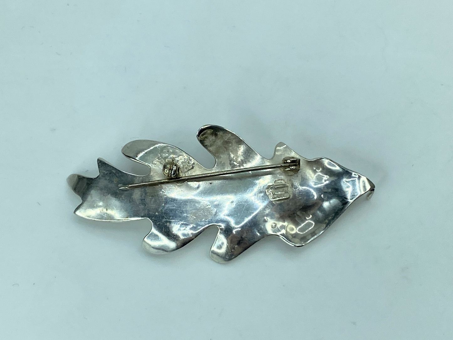 Large Sterling Silver Leaf Brooch c. 1940 2 5/8" x 1 1/8" 9.6g JR681