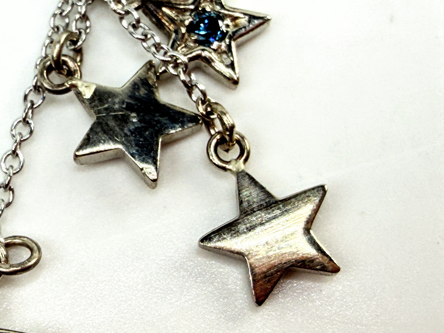New 14K Gold Diamond & Blue Diamond Star Drop Earrings 1.5" Custom JR1542