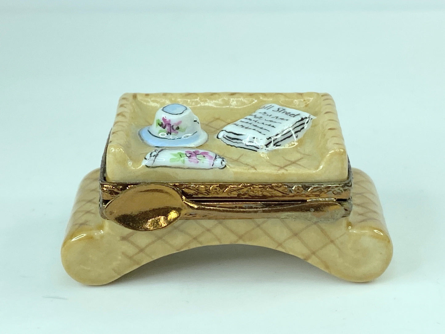 Morning Coffee w/ Wall Street Journal Tray ~ mq Limoges Trinket Box A316