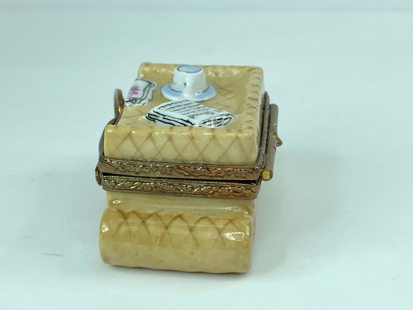 Morning Coffee w/ Wall Street Journal Tray ~ mq Limoges Trinket Box A316