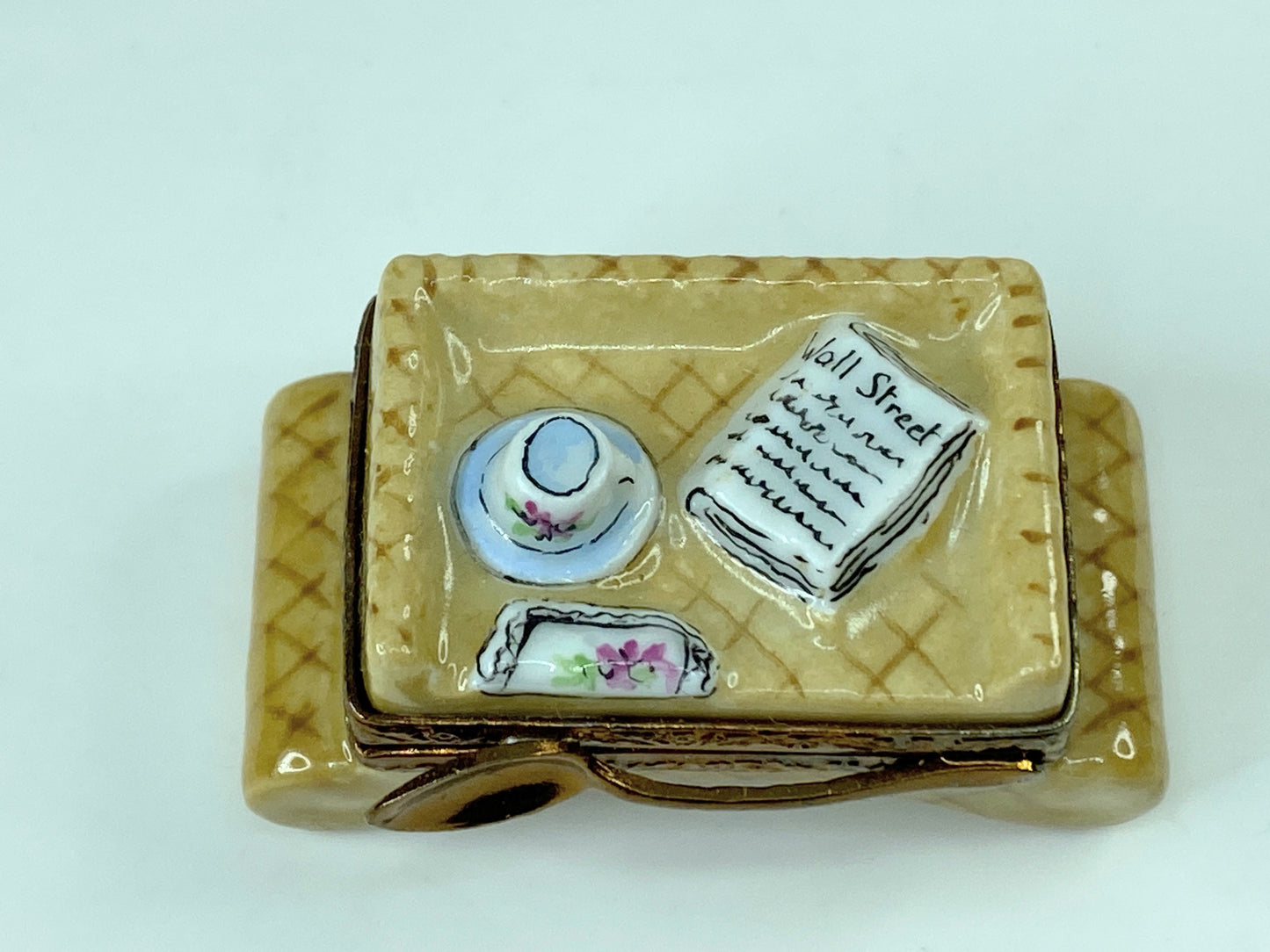 Morning Coffee w/ Wall Street Journal Tray ~ mq Limoges Trinket Box A316